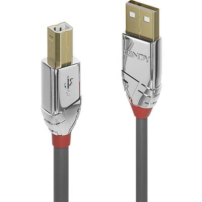 Kabel USB z pozłacanymi wtyczkami, jedna z wtykiem USB-A, druga z wtykiem USB-B. Nazwa marki na wtyczce.