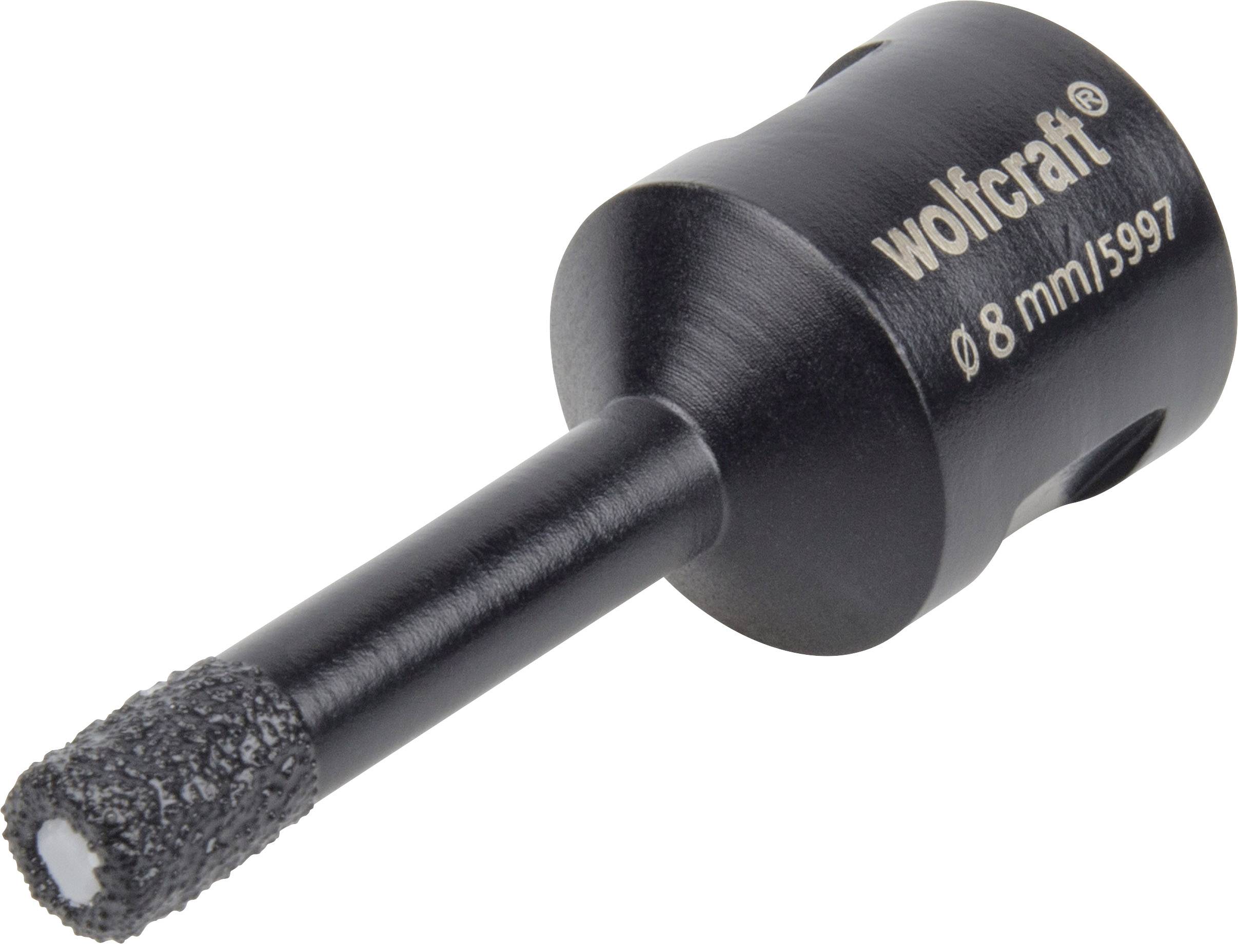 Czarny diamentowy wiertarz firmy wolfcraft, o średnicy 8 mm, numer modelu 5997, do precyzyjnego wiercenia w twardych materiałach.