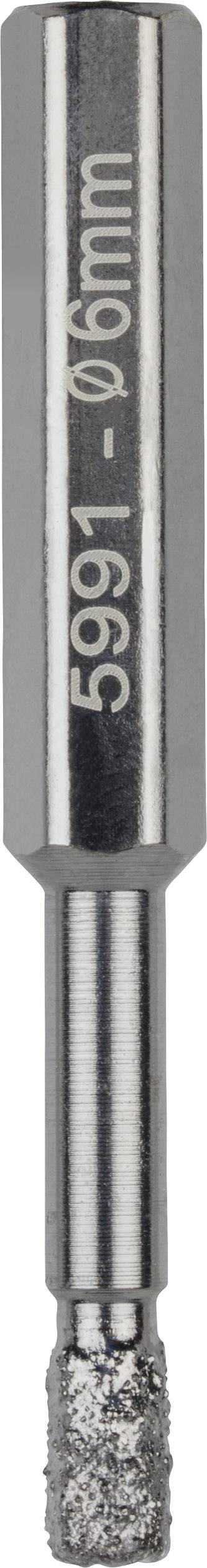 Wiertło metalowe z końcówką pokrytą diamentem, przeznaczone do precyzyjnego wiercenia w twardych materiałach; napis: '5901 - 6,0 mm'.