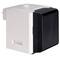 Kompaktowa, kwadratowa drukarka z białą obudową i czarną przednią ścianką. Zaprojektowana do oszczędnego wykorzystania przestrzeni.