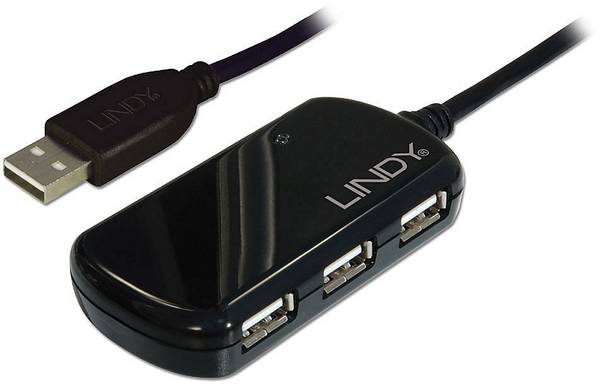 LINDY 42781 USB-Hub 4 porty USB-A USB 2.0 480 MBit/s wbudowany repeater wielobarwny Lindy USB 2.0 Active Extension Pro 4 Port Hub