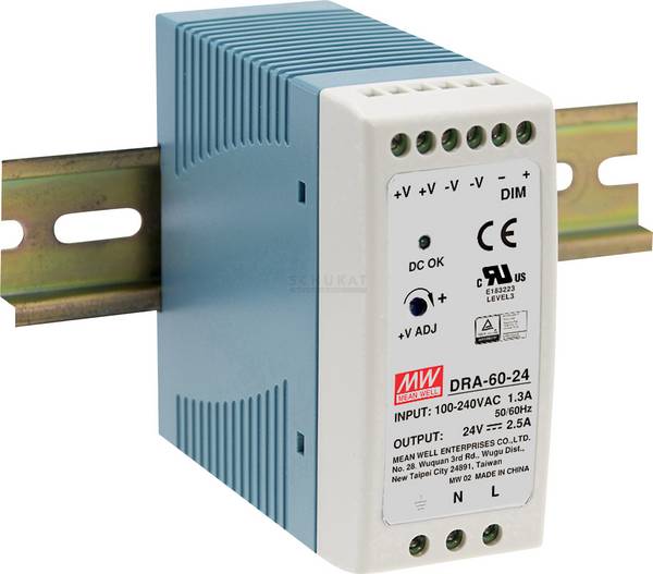 MEAN WELL DRA-60-24 Zasilacz na szynę DIN 24 V/DC 2.5 A 60 W Ilość wyjść:1 x Opis 1 szt.