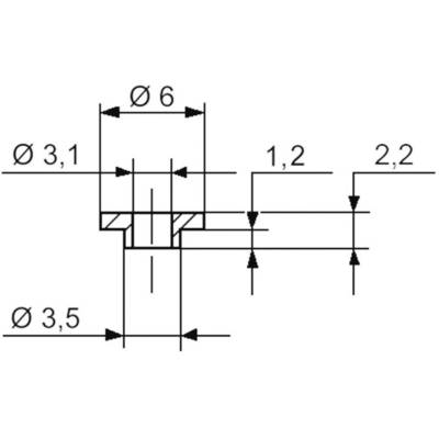 Rysunek techniczny elementu metalowego, przedstawiający przekrój z zaznaczonymi wymiarami: średnice 3,1, 3,5 i 6 mm, długości 1,2 i 2,2 mm.