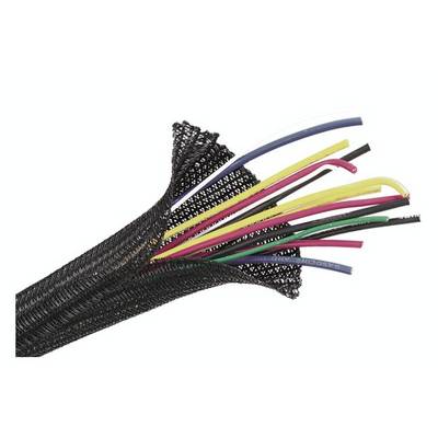 Czarny kabel ochronny z kolorowymi przewodami wystającymi na zewnątrz. Głównym celem jest staranne wiązanie i zabezpieczenie kabli.