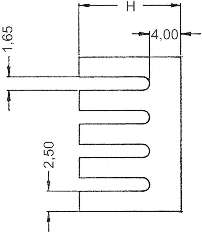 Diagram przedstawia linię przerywaną ze skośnymi odcinkami pionowymi i poziomymi. Pomiary wynoszą odpowiednio: 1,65, 2,50 oraz 4,00 jednostek.