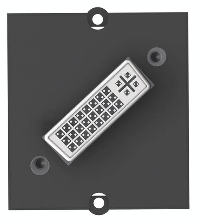 Pojedyncze pole złącza DVI na czarnej płycie, umieszczone centralnie.