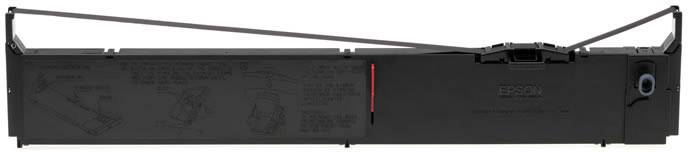 Czarny moduł taśmy barwiącej z czerwonymi oznaczeniami i niebieskim elementem po prawej stronie, kompatybilny z drukarkami Epson.