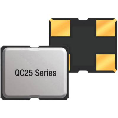 Kwarcowy oscylator kwadratowy z napisem 'QC25 Series' i czterema złotymi stykami od spodu.