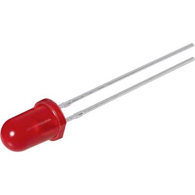Czerwona dioda LED z dwoma metalowymi przewodami przyłączeniowymi, używana do wskazywania przepływu prądu w obwodach elektronicznych.