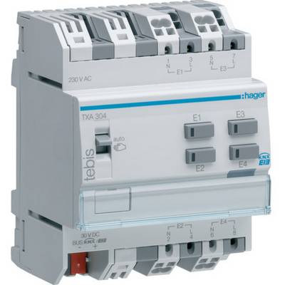 Hager KNX-aktor przełączający TXA304, 4-krotny, do sterowania urządzeniami elektrycznymi. Odpowiedni do systemów sterowania budynkami.