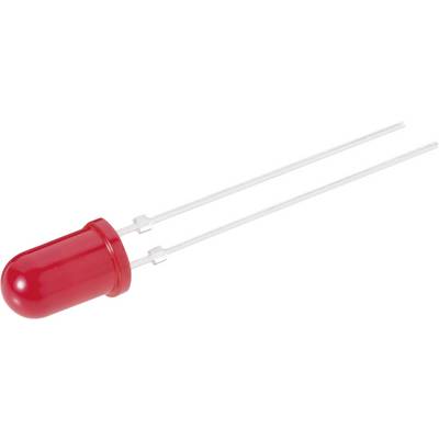 Czerwona dioda LED z dwoma metalowymi złączami, stosowana w obwodach elektronicznych.