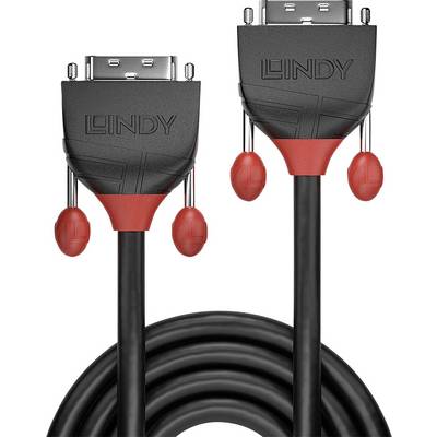 "Czarny i czerwony kabel z wtyczką, widoczny napis „LINDY"."