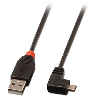 Czarny kabel USB z standardowym wtykiem USB po jednej stronie i kątkowym wtykiem micro-USB po drugiej stronie.