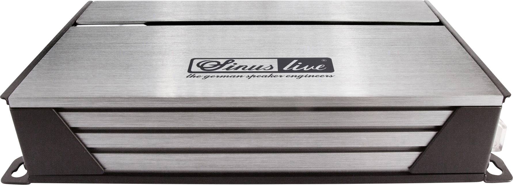 Wzmacniacz metalowy z logo 'Sinus live - the german speaker engineers' na przedniej stronie.
