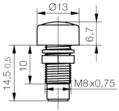 Rysunek techniczny śruby z gwintem o następujących wymiarach: średnica 13 mm, długość 14,5 mm, gwint M8x0,75, wysokość główki 6,7 mm.