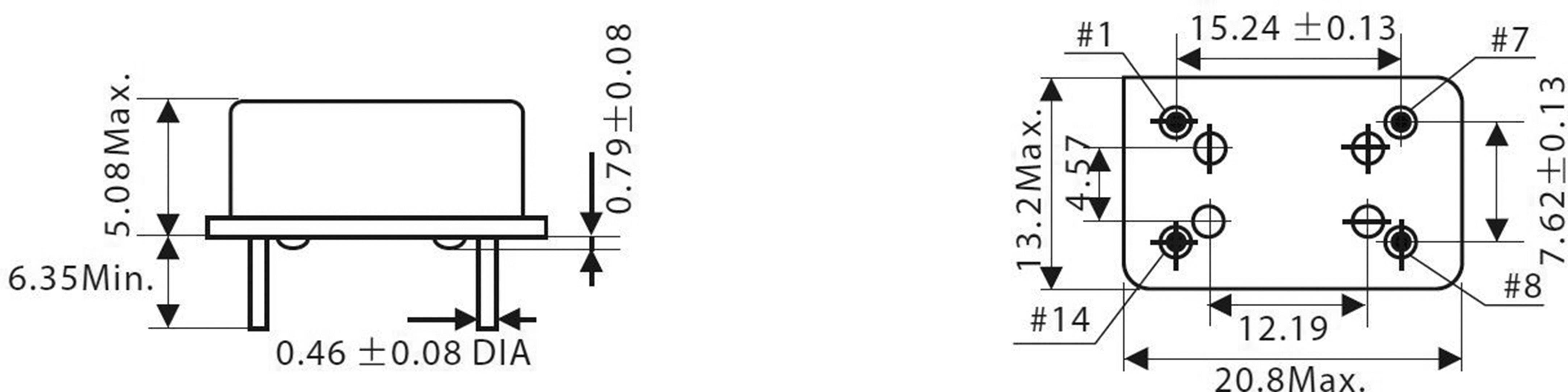 Rysunek techniczny prostokątnego elementu: wymiary wynoszą 20,8 x 13,2 mm. Szczegóły dotyczące otworów i całkowitych wymiarów zostały podane.