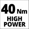 '40 Nm WYSOKA MOC' w czarnym tekście na białym tle, ze szczególnym naciskiem na wysoką wydajność o momencie obrotowym 40 Nm.