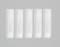 Pięć identycznych, prostokątnych, białych osłon z tworzywa sztucznego ułożonych obok siebie na szarym tle.