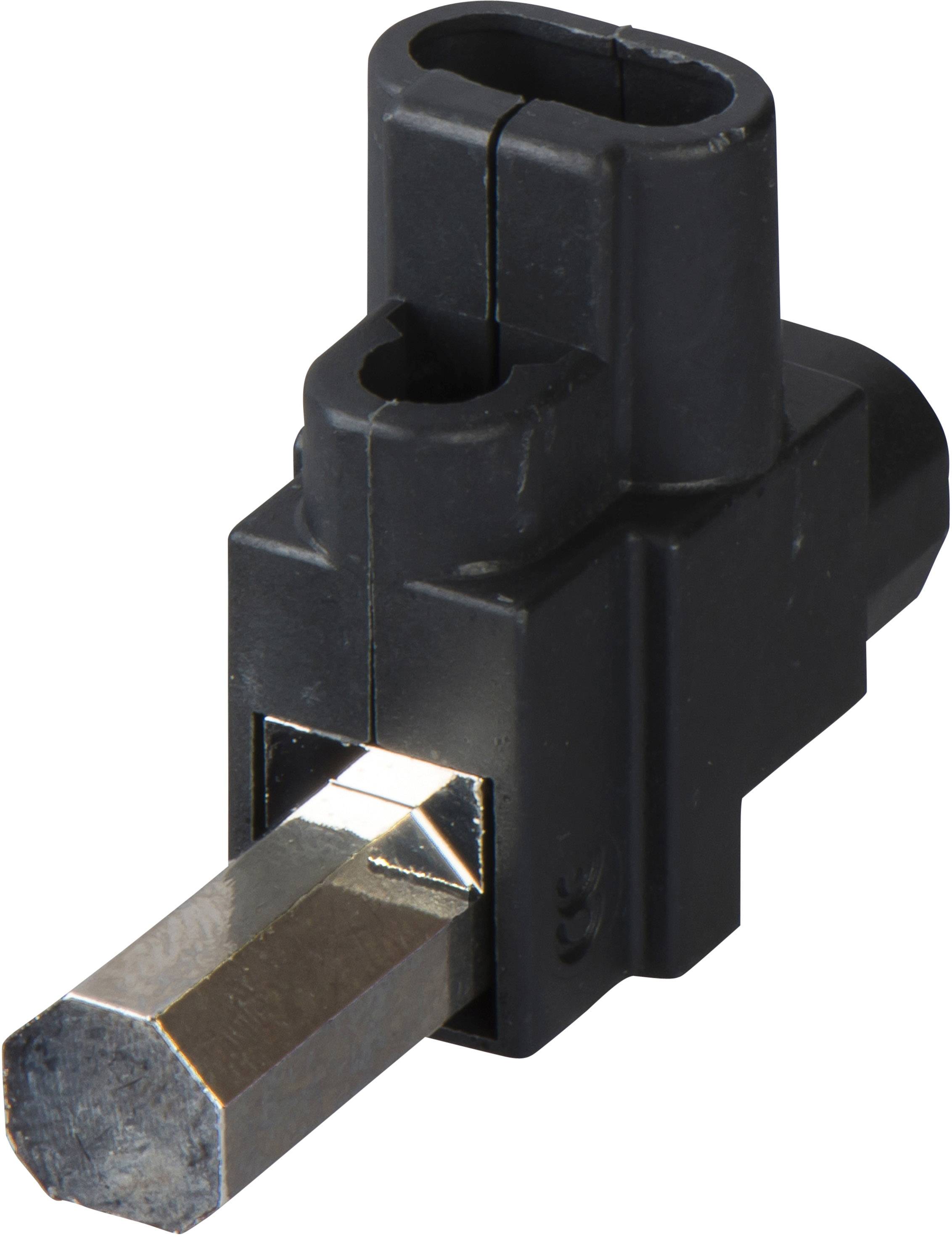 Czarny adapter z sześciokątnym metalowym wspornikiem, odpowiedni do instalacji lub dostosowania mebli lub urządzeń.