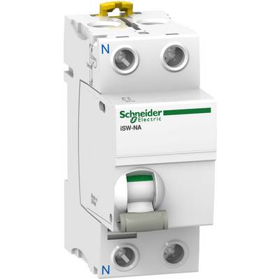 Wyłącznik nadprądowy Schneider Electric iSW-NA w kolorze białym, z dźwignią i niebieskim oznaczeniem przewodu neutralnego.