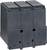 Trójbiegunowy czarny wyłącznik automatyczny z przełącznikami górnymi. Stosowany w rozdzielniach elektrycznych do zabezpieczania obwodów elektrycznych.