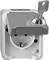 Ilustracja zamykanego gniazda elektrycznego z włożonym kluczykiem. Gniazdo to przeznaczone jest do zabezpieczania przyłączy elektrycznych.
