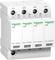 Urządzenie ochrony przepięciowej z czterema modułami firmy Schneider Electric, z oznaczeniami '1/L', '2/3', '3/3', '4/N'.