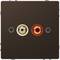 Czarne pole przyłączeniowe z dwoma gniazdami RCA: białym i czerwonym, każde zamocowane za pomocą krawędzi śrubowej.