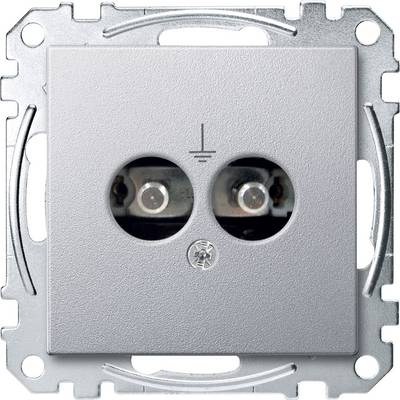 Gniazdo Schuko w metalowej ramce z symbolem uziemienia.