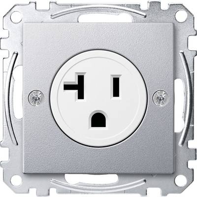 Srebrne gniazdko elektryczne z trzema otworami, odpowiednie dla wtyczki trzypinowej.