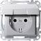 Pojedyncze gniazdo elektryczne z osłoną zabezpieczającą, odpowiednie do pomieszczeń wilgotnych dzięki stopniowi ochrony IP44. Metalowa rama do montażu ściennego.