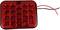 Czerwone, kwadratowe światło tylne z 16 świecącymi segmentami LED, dwa luźne przewody po prawej stronie.