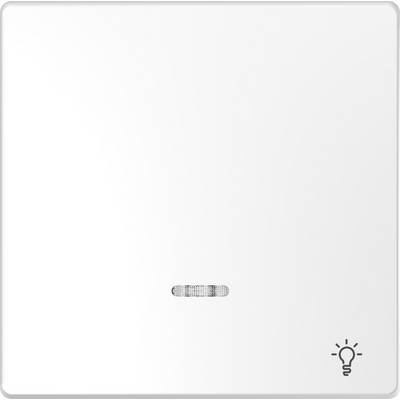 Włącznik światła o minimalistycznym designie z symbolem żarówki w dolnym prawym rogu.