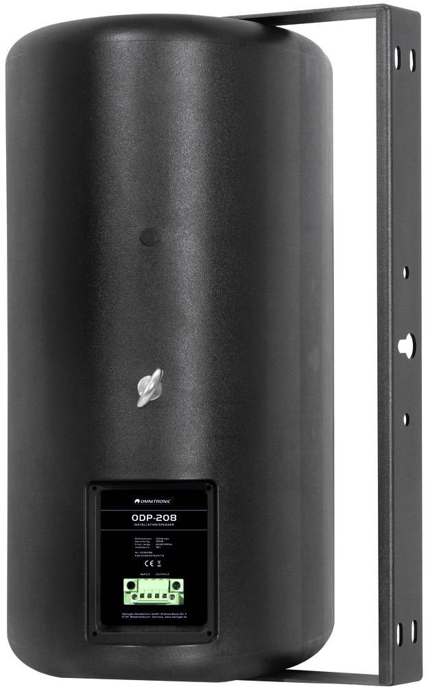 Czarny cylindryczny zbiornik ciśnieniowy z komorą elektroniczną i wyświetlaczem. Zamontowany na metalowym wsporniku.