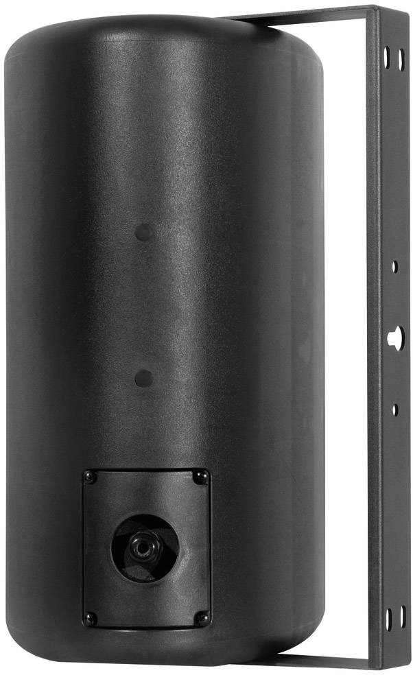 Czarny cylindryczny pojemnik z mocowaniem ściennym, prawdopodobnie zbiornik lub zbiornik wyrównawczy ciśnienia.