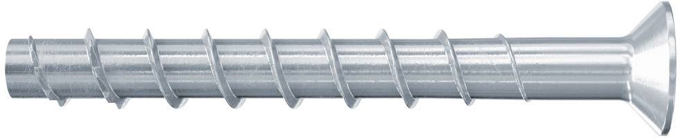 Srebrny, stożkowy kołek rozporowy z gwintem.