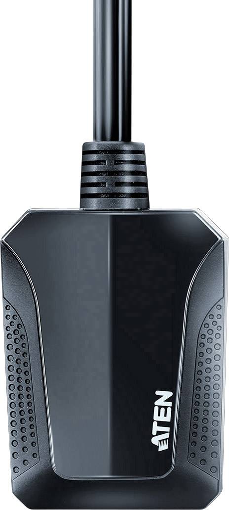 Czarny adapter HDMI z białą nazwą marki 'ATEN'. Adapter posiada złącze kablowe na górnej powierzchni.