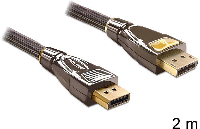 Kabel DisplayPort z oplotem, długości 2 metrów, z wtyczkami DisplayPort po obu stronach. Odpowiednie do przesyłania sygnału wideo w wysokiej rozdzielczości.