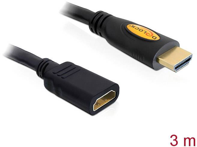 Подовжувач HDMI Delock HDMI-кабель HDMI-A штекер, HDMI-A роз'єм 3.00 м Чорний 83081 4K UHD, позолочені контакти Кабель HDMI