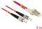 Czerwone kable światłowodowe z wtykami LC i ST, długości 5 m.