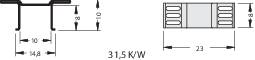 Przekrój poprzeczny komponenty mechanicznej o wymiarach: szerokość 10, wysokość 13, długość 23; moc: 31,5 kW.