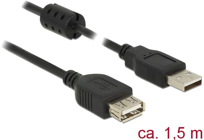 USB-кабель Delock USB 2.0 USB-A male, USB-A female 1,50 м чорний з феритовим сердечником 84884