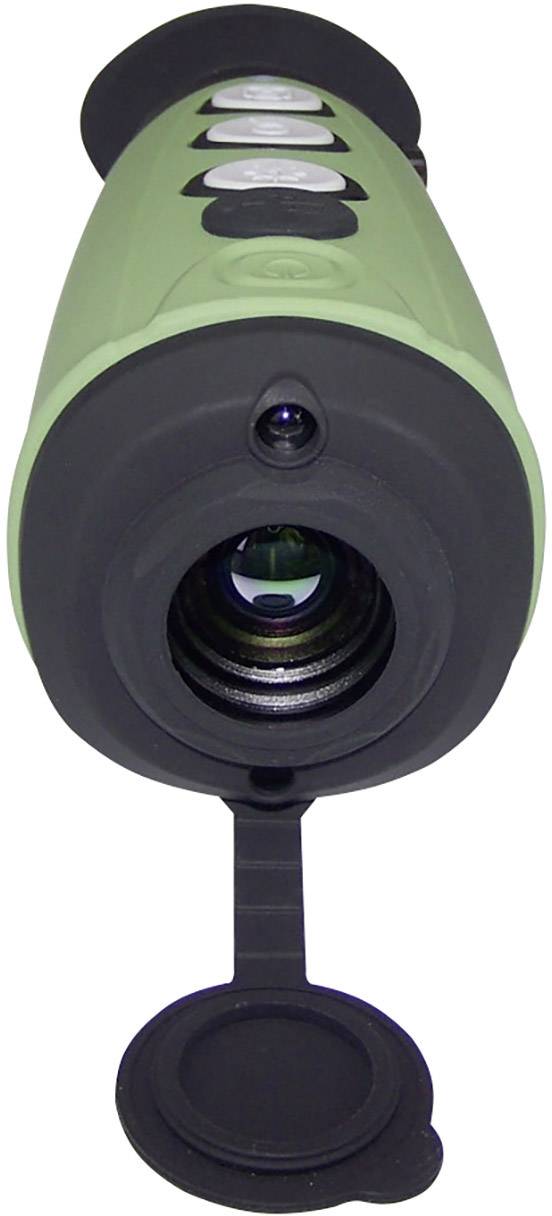 Zielony przenośny sprzęt z obiektywem z przodu i odkrytą pokrywą; prawdopodobnie przyrząd noktowizyjny lub termowizyjny.