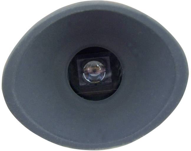 Obiektyw z czarną krawędzią i centralną soczewką szklaną, sfotografowany z góry.