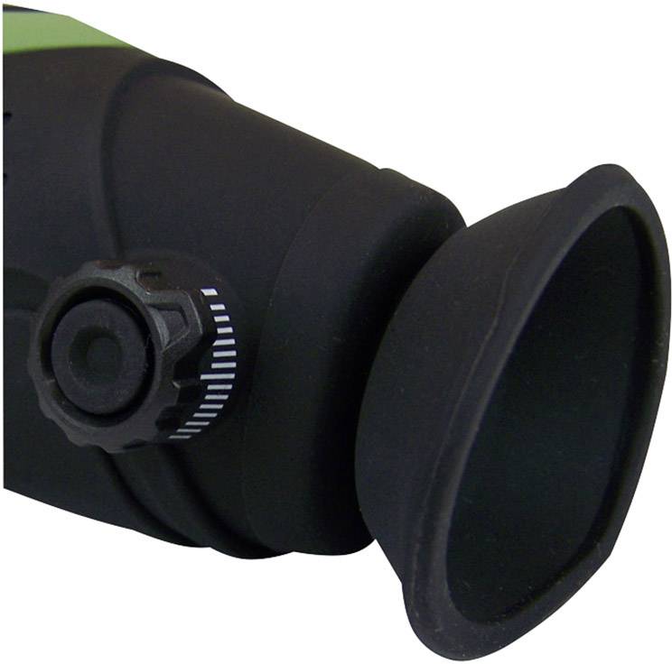 Czarna okular lornetki z pokrętłem regulacji ostrości i miękką gumową nakładką na oko.