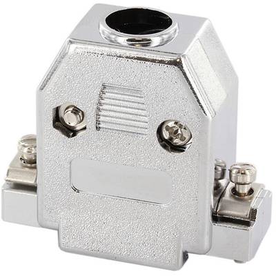 Metalowa obudowa do wtyczek D-Sub, srebrna, o sześciokątnym kształcie, z widocznymi śrubami do mocowania kabla z boku.
