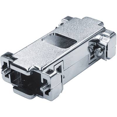 Srebrny metalowy adapter do podłączania kabli, prezentujący prostokątny kształt z zaciskami śrubowymi na końcach.