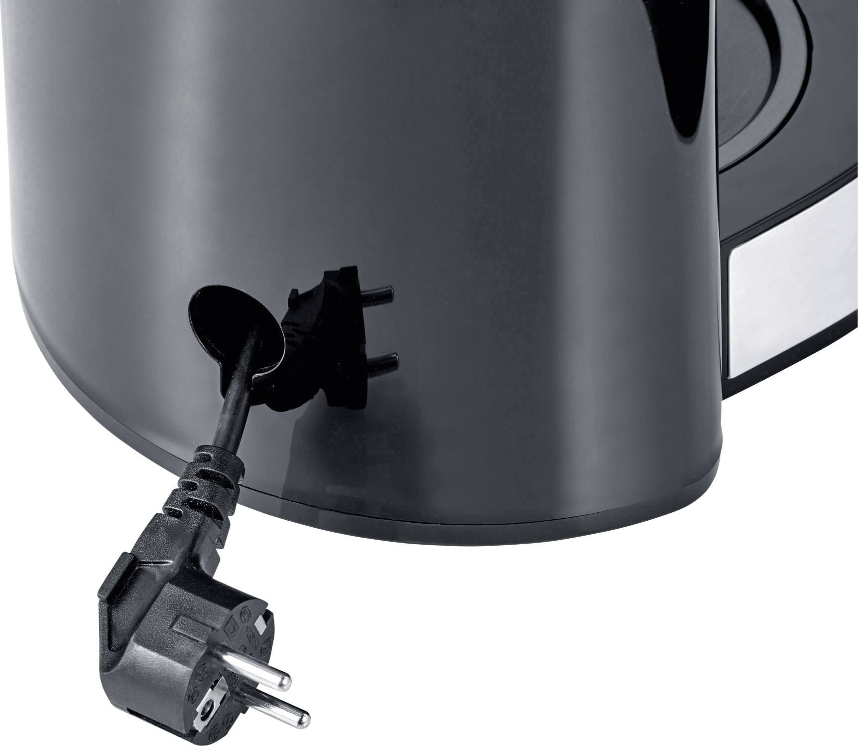 Czajnik elektryczny w kolorze czarnym z odłączanym przewodem zasilającym, który leży osobno.