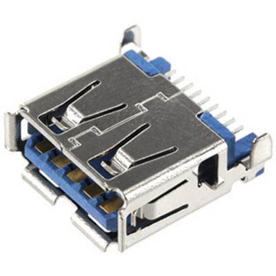 Złącze micro USB 3.0, srebrzyste z niebieskimi akcentami, prezentujące gniazda i metalową strukturę.