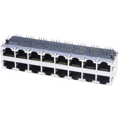 Blok z wieloma portami Ethernet do podłączenia sieciowego, odpowiedni do montażu na płytce drukowanej.
